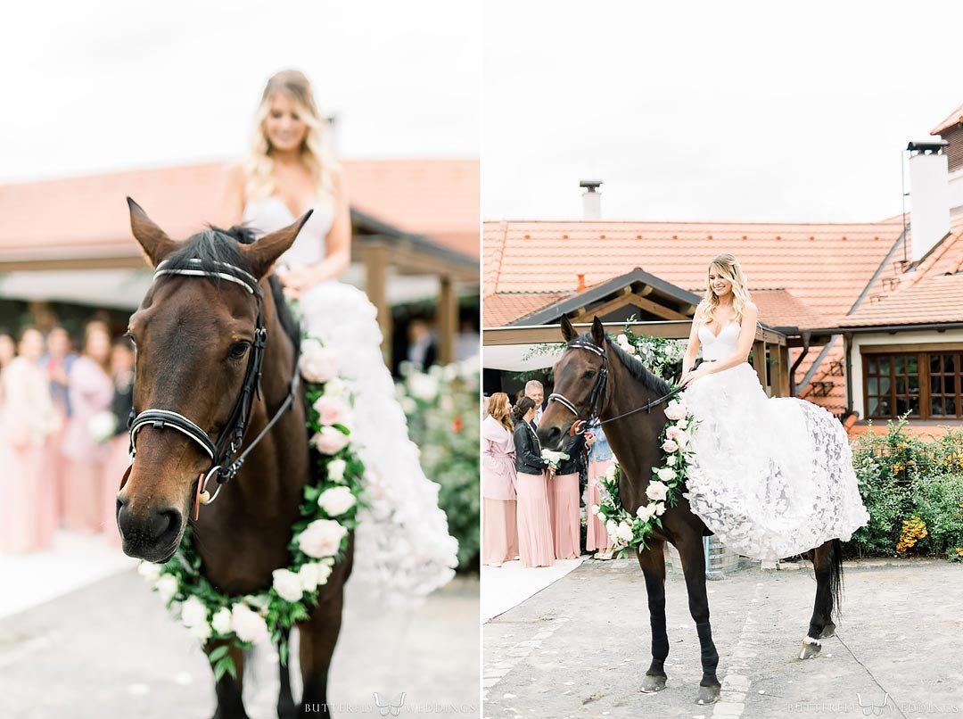 wedding surprise, horse and bride, wedding in Salabka winery, wedding planner