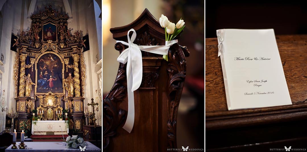 Dekorace v kostele, podzimní lebanonská svatba