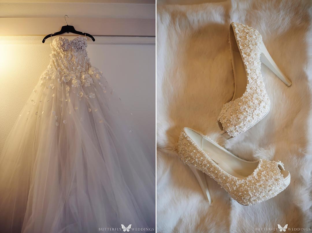 Flower wedding dress and flower wedding shoes