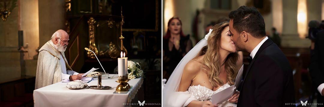 First kiss, destination wedding in Prague