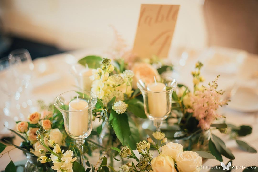 Wedding decorations and flowers creamy colours