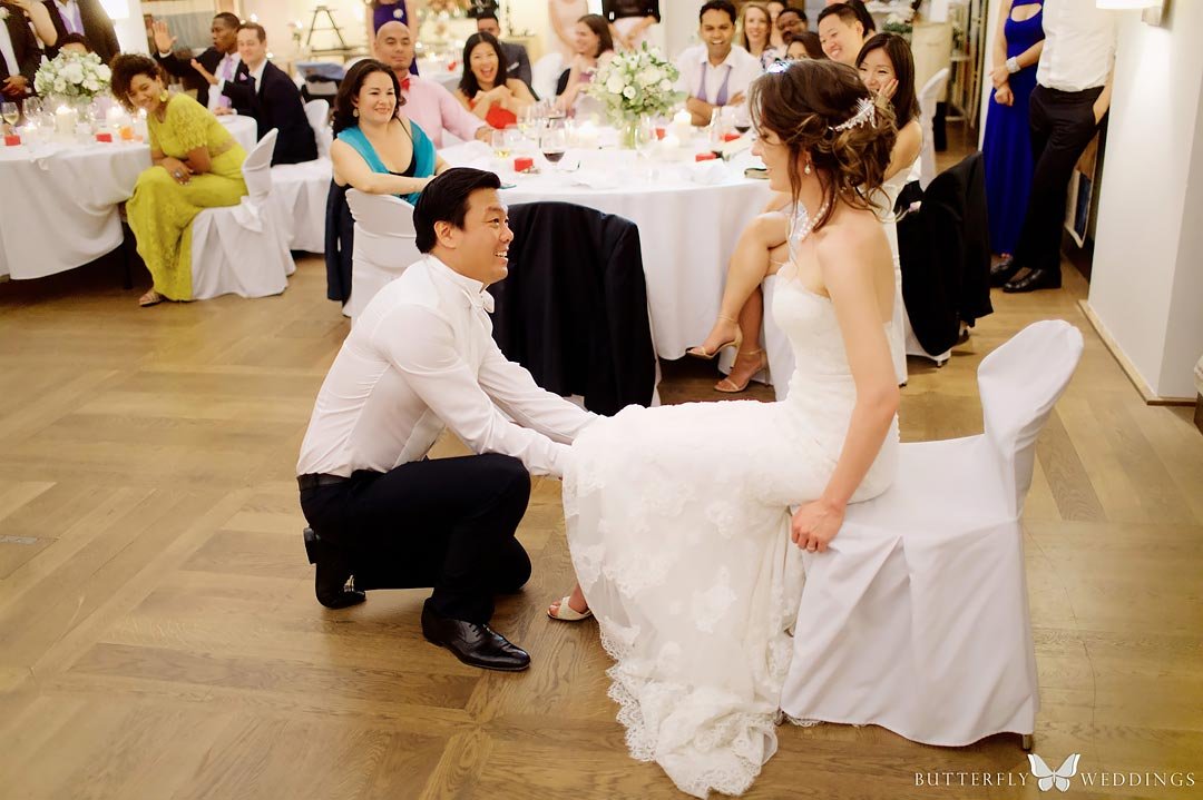 Tossing the garter wedding tradition
