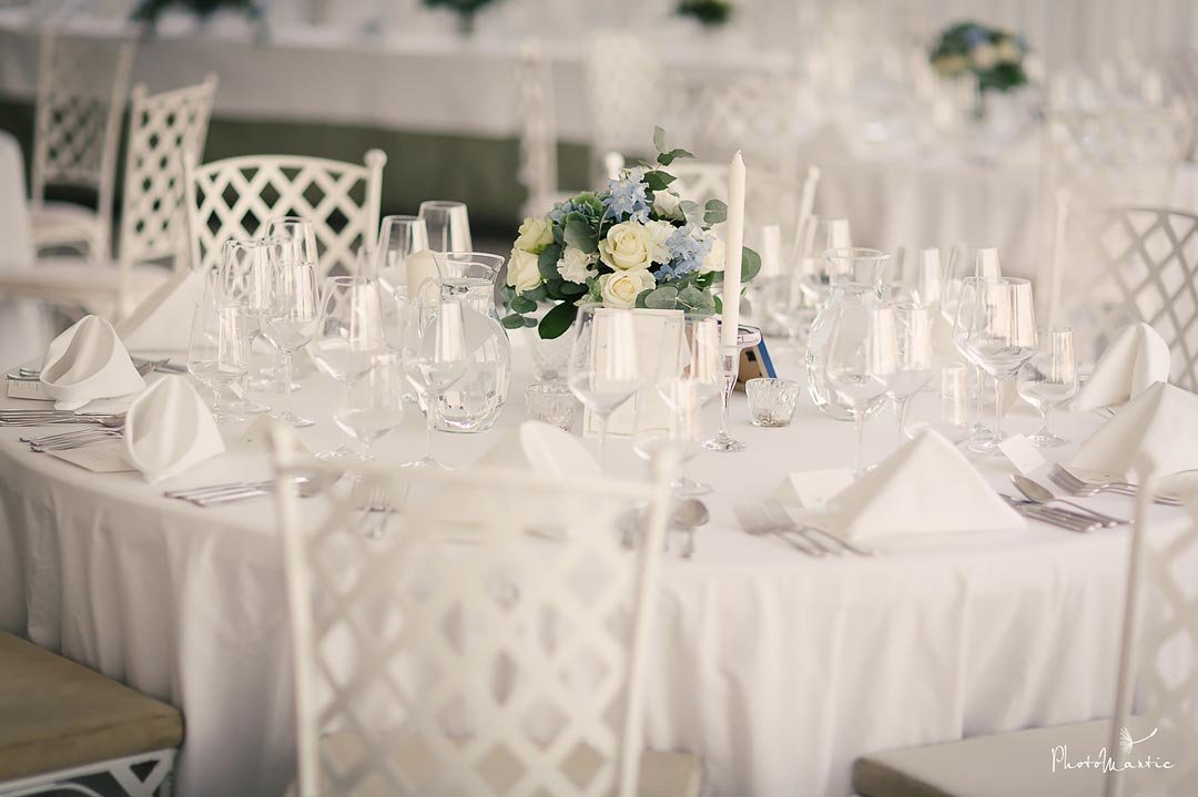white blue wedding reception at Villa Richter