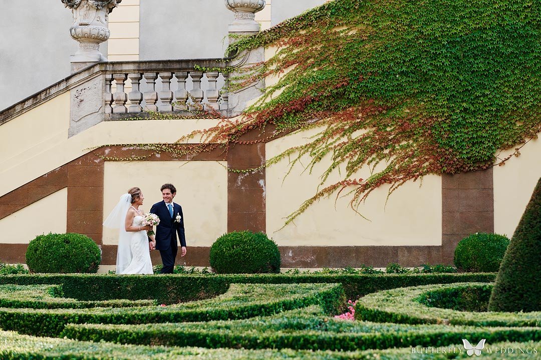 Couple wedding photos at Vrtba garden in Prague Destination wedding in Prague
