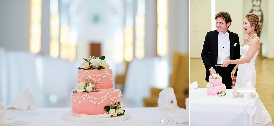 cake cutting destination wedding in Mandarin Oriental in Prague